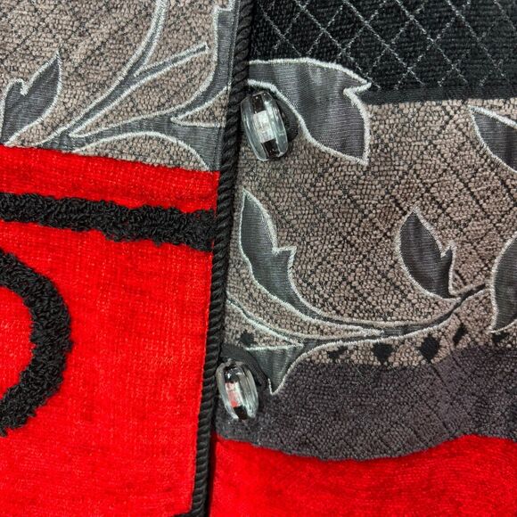 VTG Red Gray Chenille Embroidered Patchwork Jacket Womens XL Artsy 80s Abstract - Picture 5 of 11